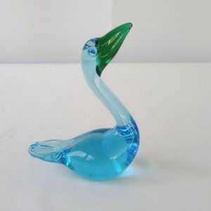 Vintage Taiwan Rare Find Mid Century Blown Glass Bright Blue Tones Bird